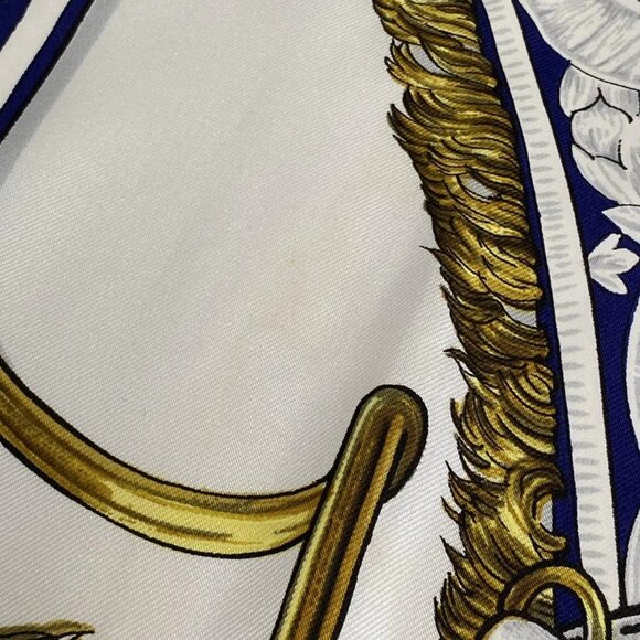 Auth HERMES Carre 90 - Navy White Multi Scarf - Picture 5 of 8
